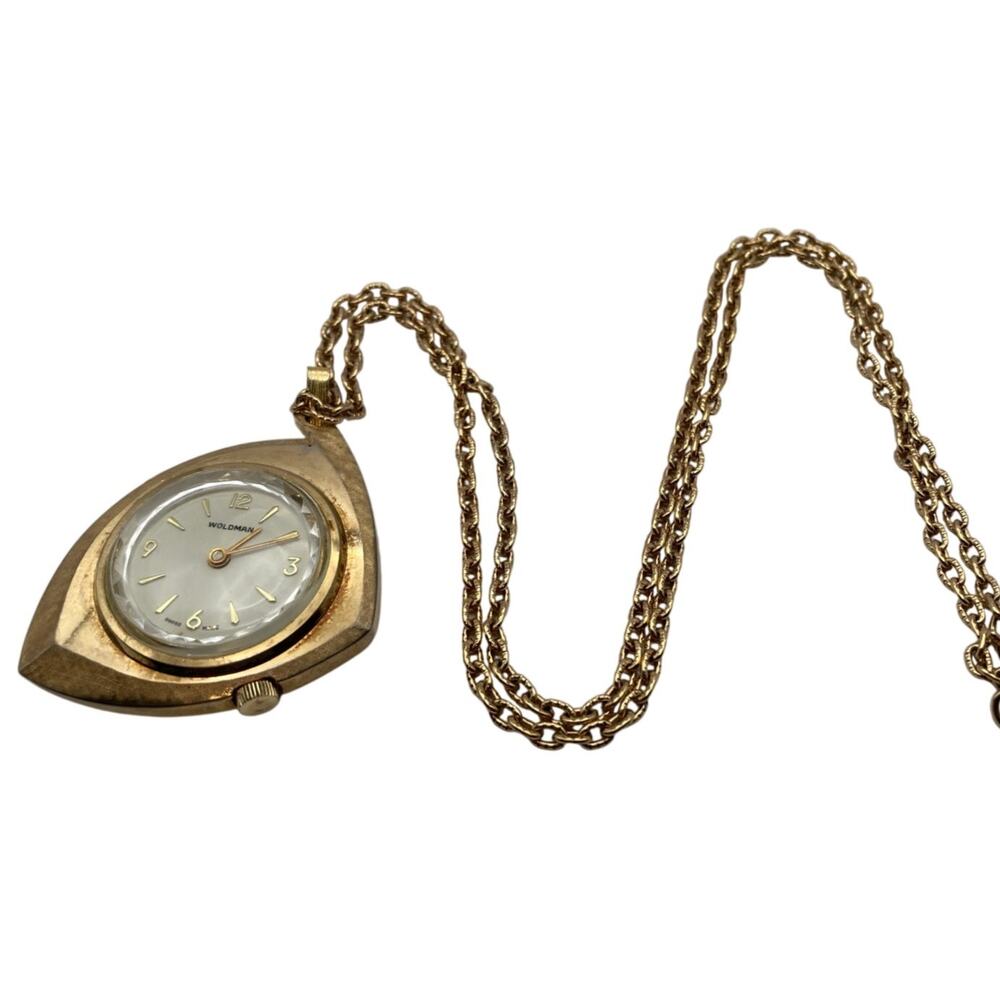 Vintage Waldman Wind Up Mechanical Pendant Watch-WORKS-with Chain